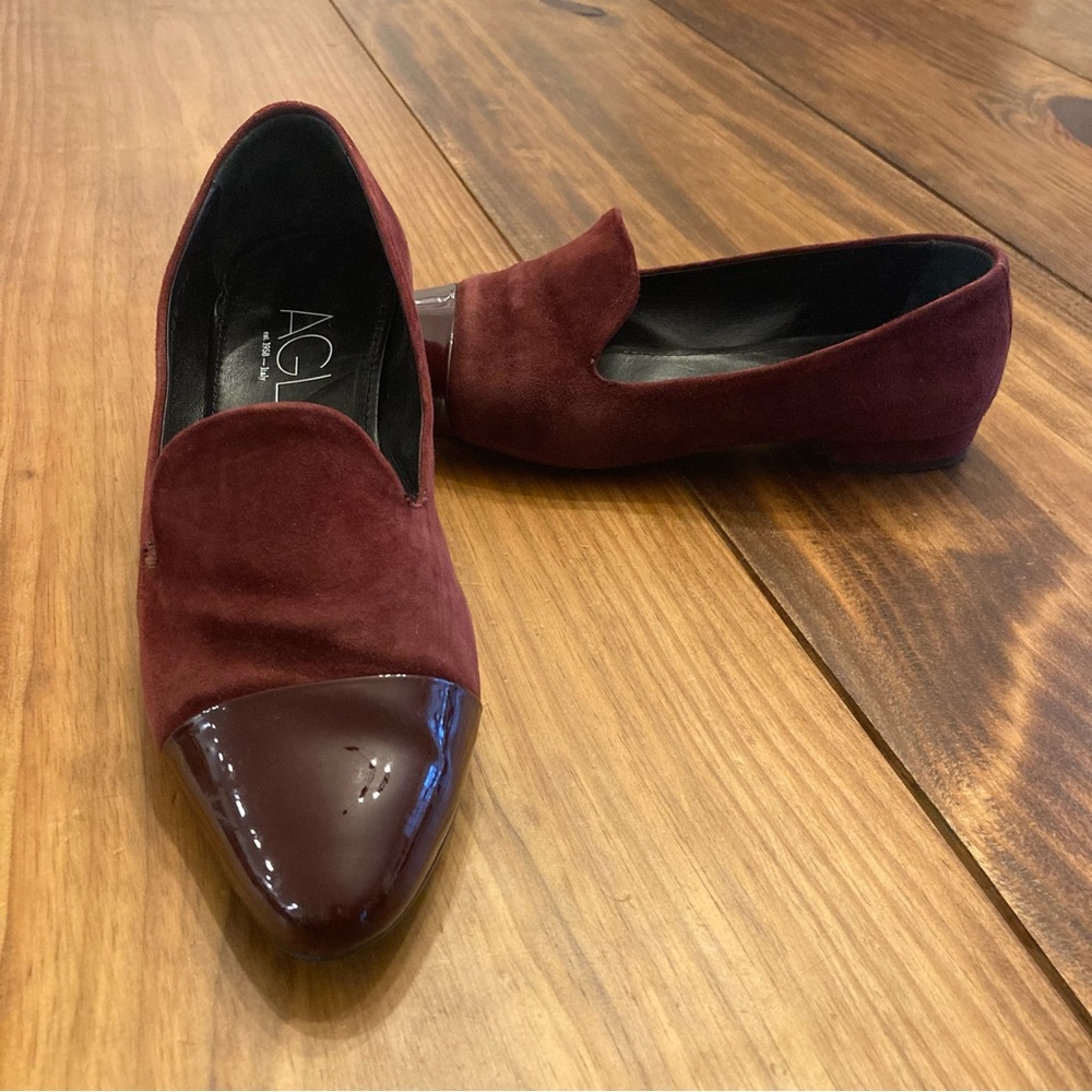 AGL Womens 38 (US 8) Plum Suede Cap Toe Loafers